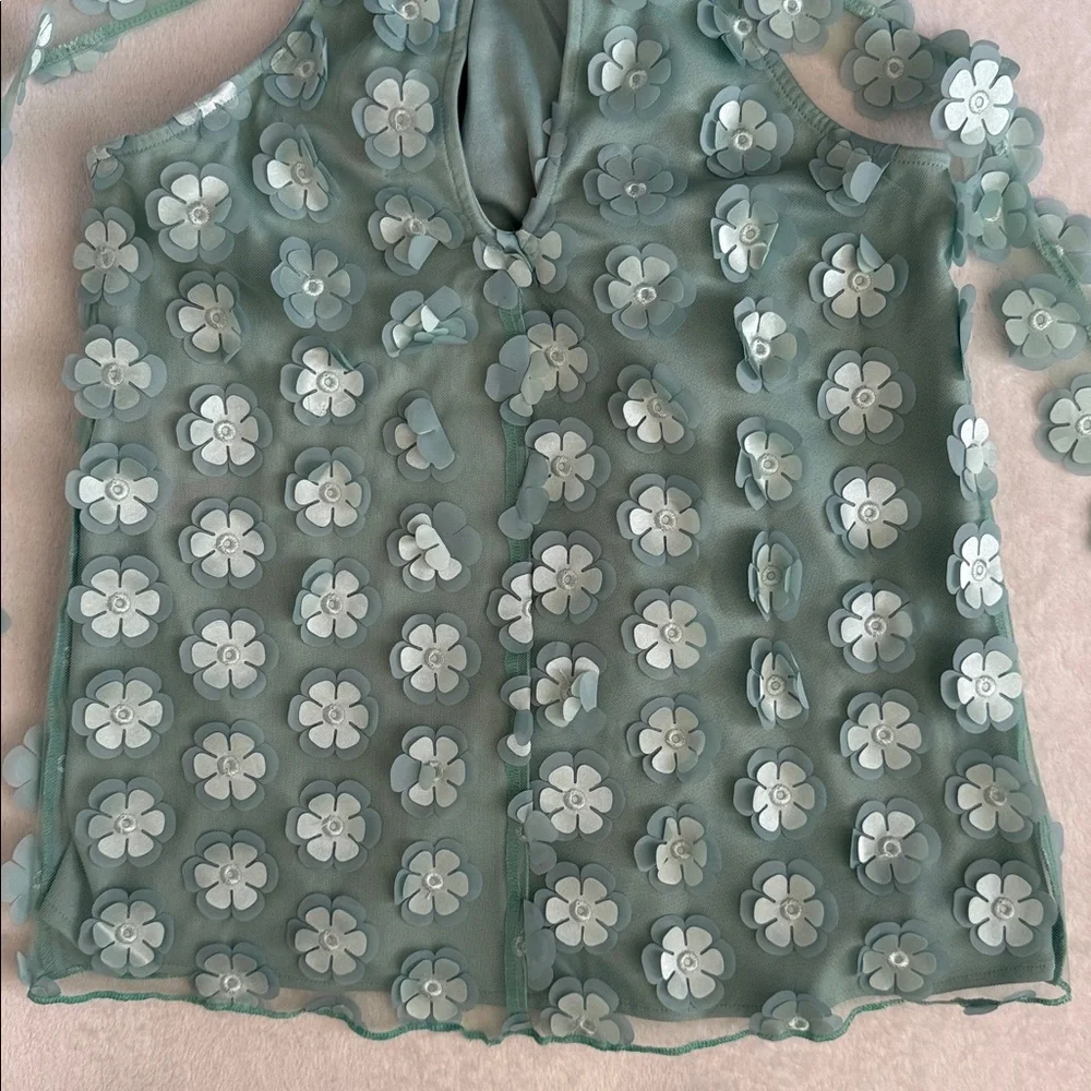 {Anthropologie} Eva Franco | 3D Flower Applique Sleeveless Back Tie Halter Top S - Picture 15 of 16